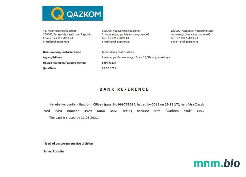 Przykład zamknięcia Kazachstanu Qazkom w formatach Word i PDF